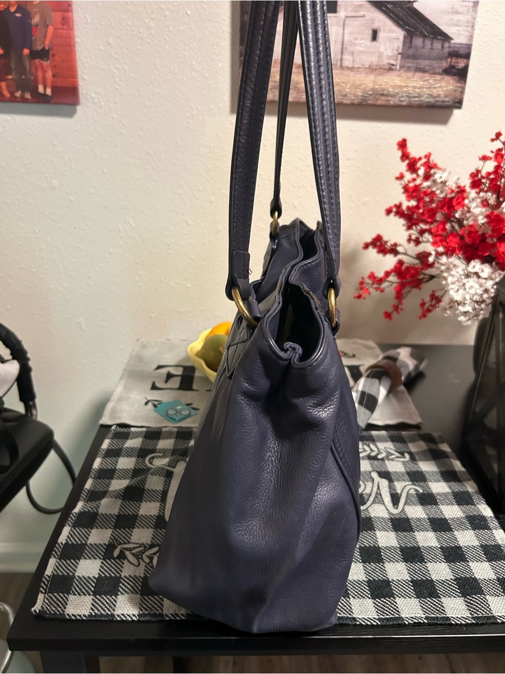 American Leather Co Val Perfect Satchel Navy Pebbled Leather Shoulder Tote NWOT - Picture 4 of 15